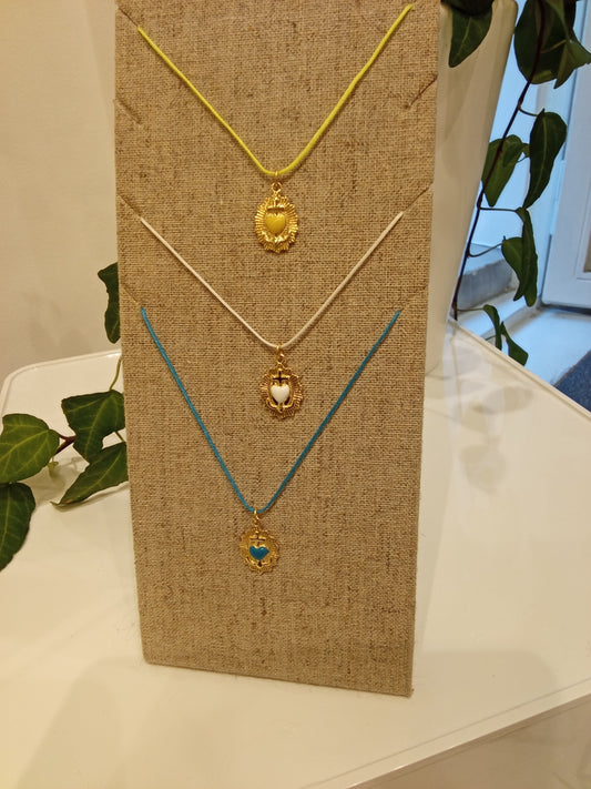 Sacred heart, cross charm necklace on a thread
