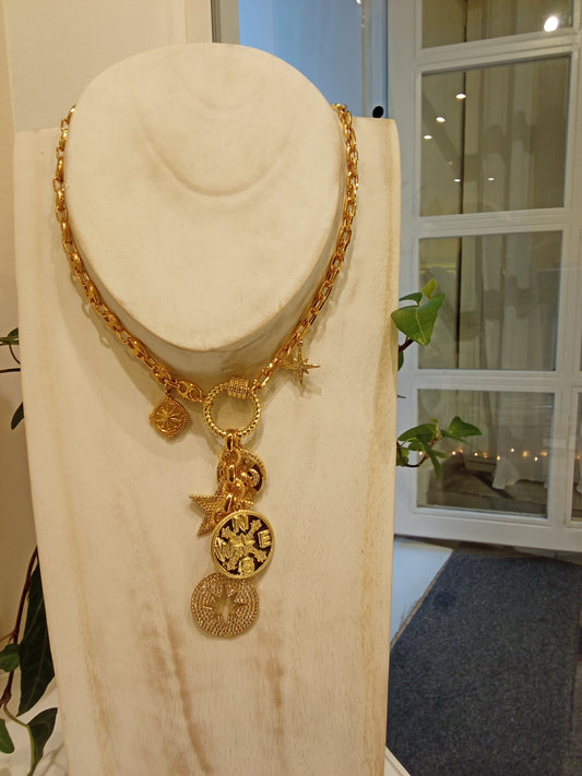 Necklace with multi charms of sun,moon & stars