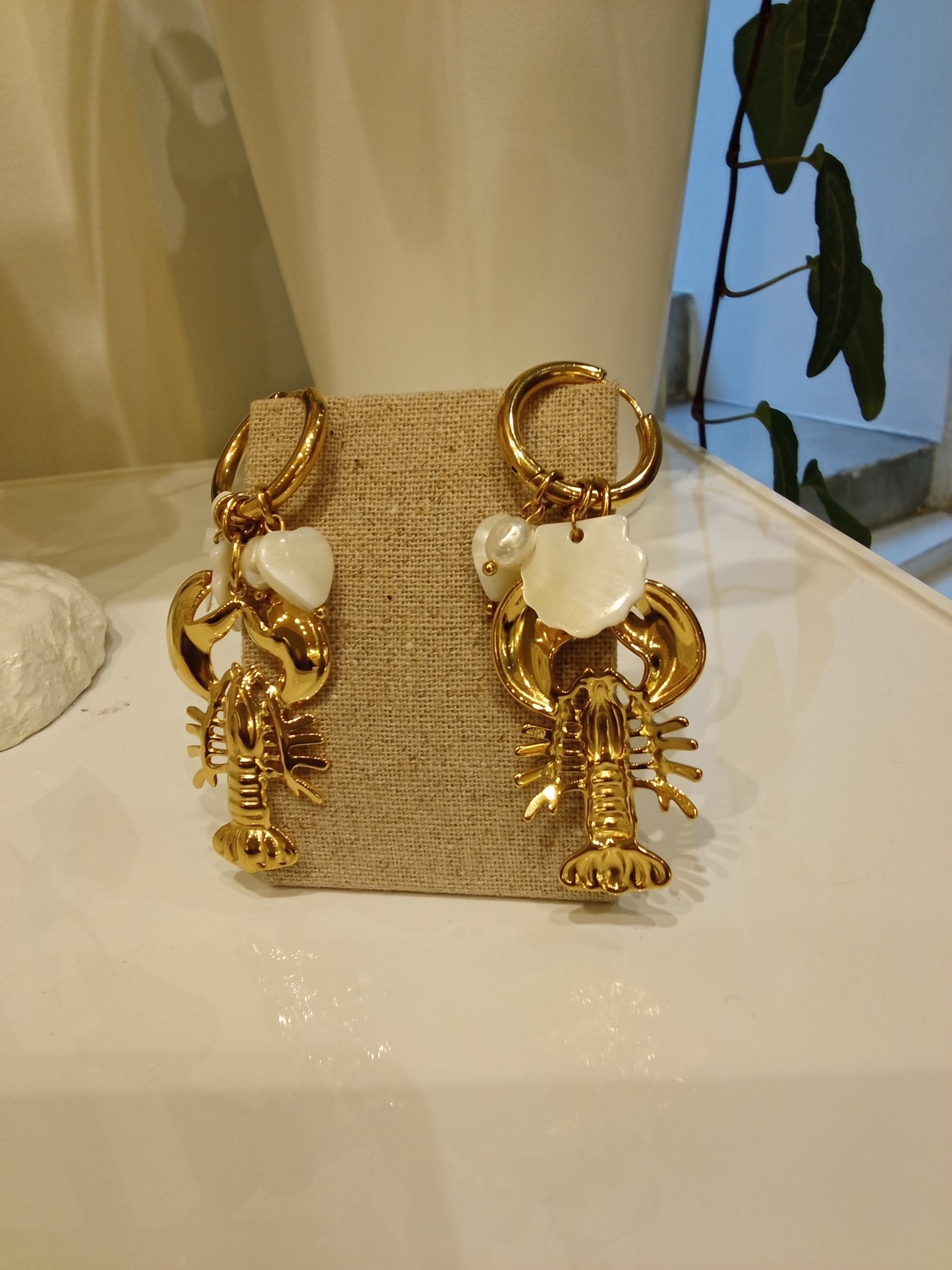 Lobster pearl earrings