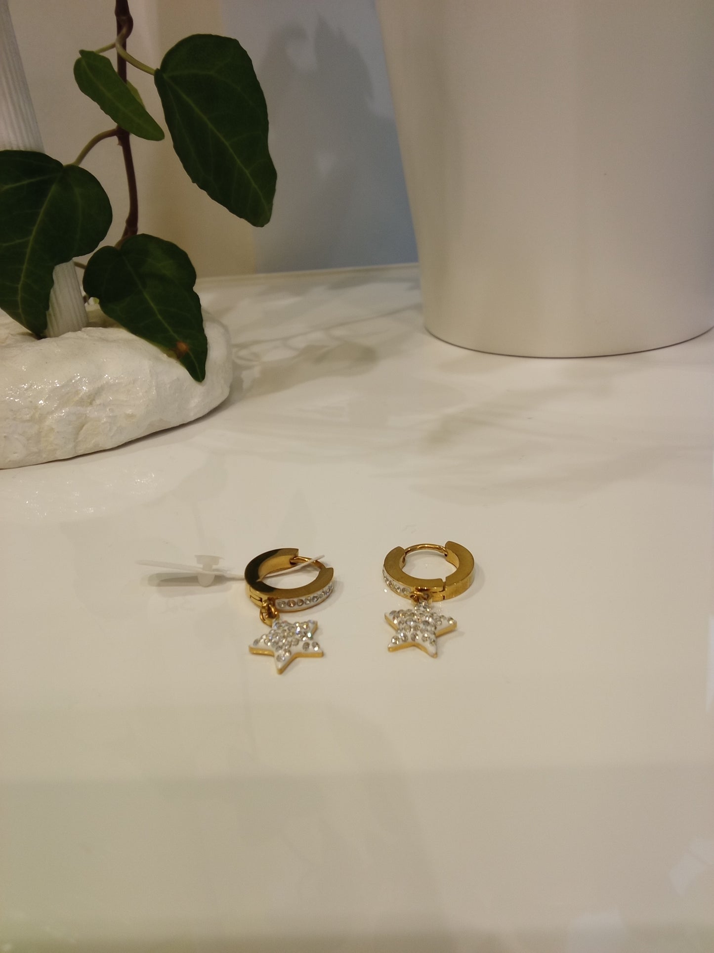 Gold star hoop dangle earrings