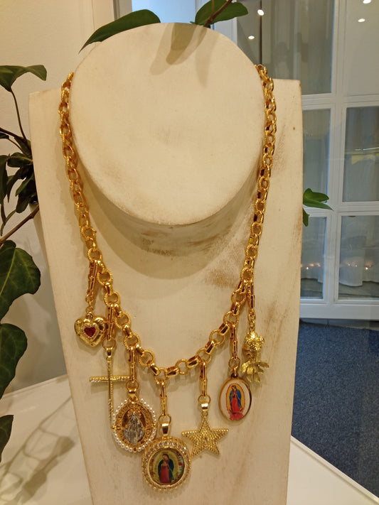 Virgin Mary star, cross,heart necklace.