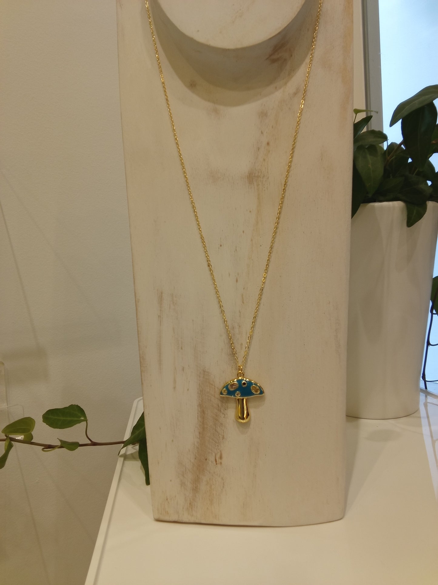 Small mushroom charm necklace