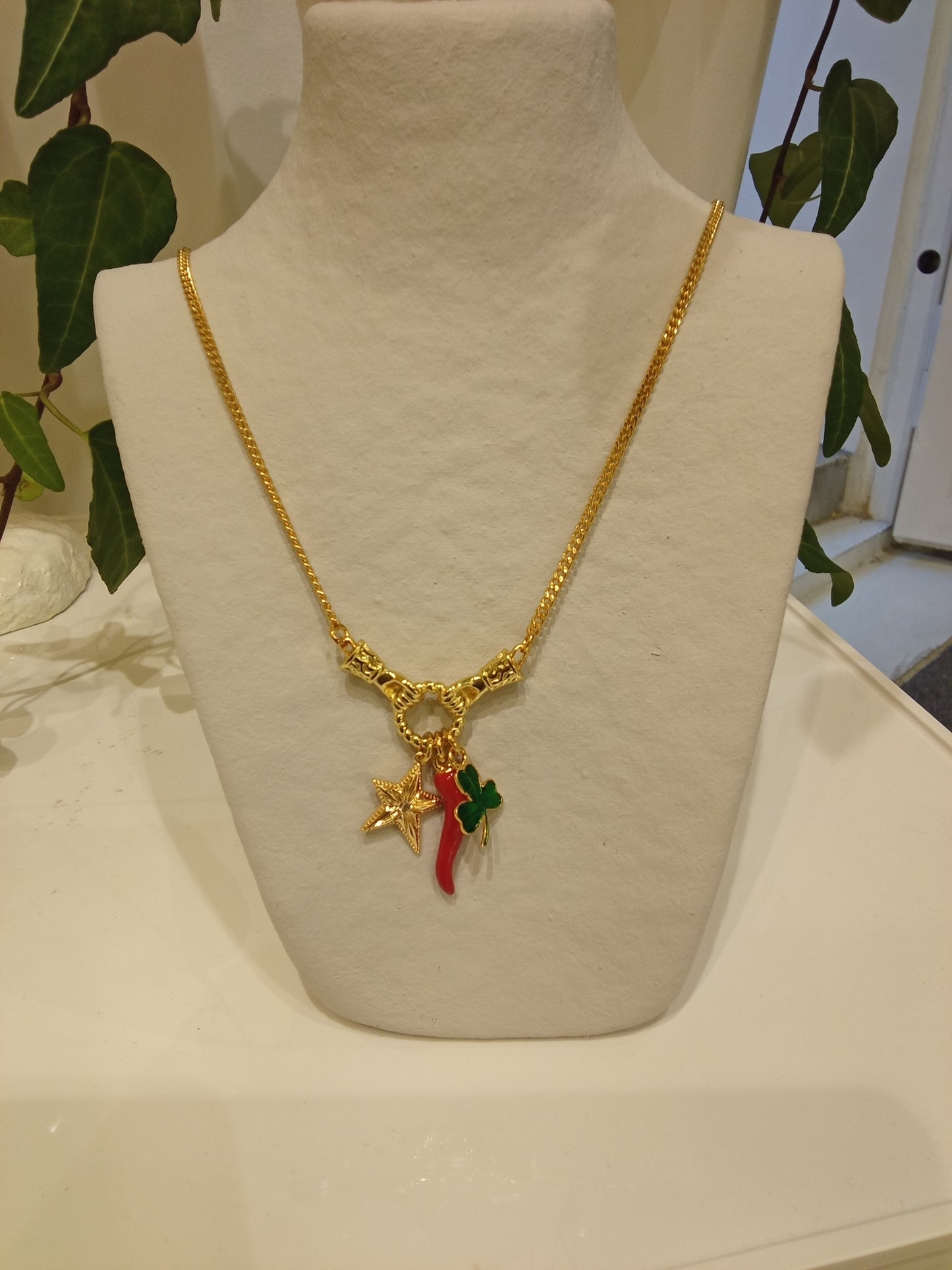 Necklace with lucky charm,star & a red pepper 🌶️