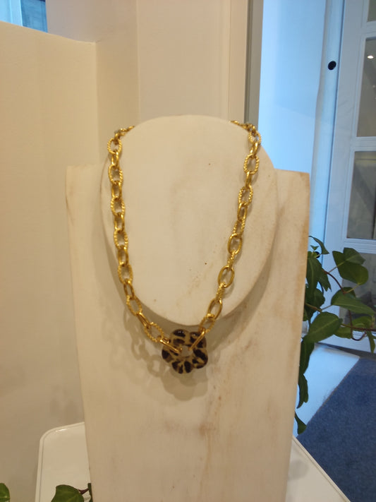 Necklace with leopard print flower charm